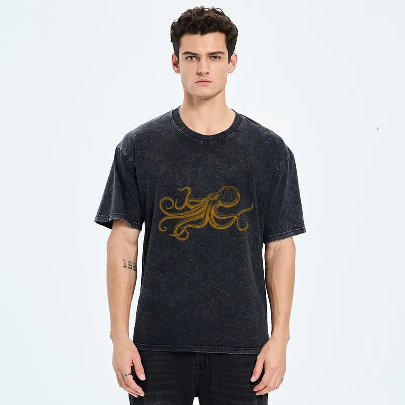 Tokyo-Tiger Vintage Octopus Illustration Art Washed T-Shirt