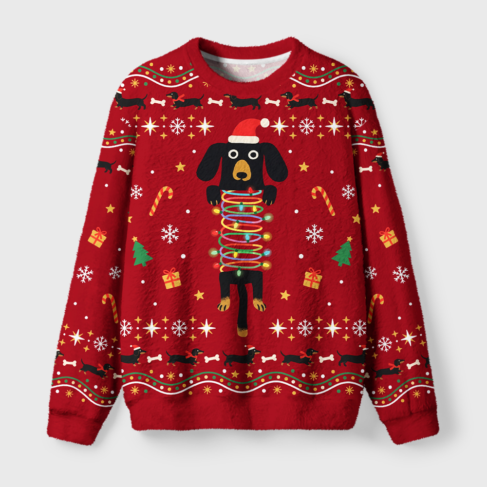 Tokyo-Tiger The Cute Dachshund Fuzzy Christmas Ugly Sweatshirt