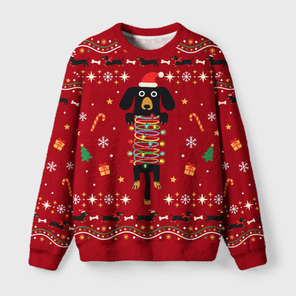 Tokyo-Tiger The Cute Dachshund Fuzzy Christmas Ugly Sweatshirt