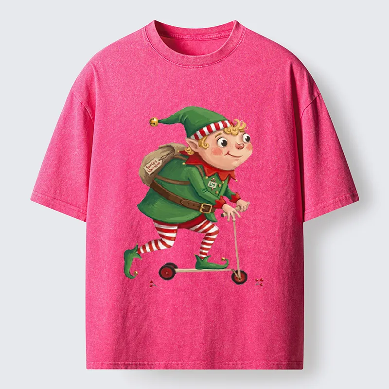 Tokyo-Tiger Christmas Elf Scooter Ride Washed T-Shirt