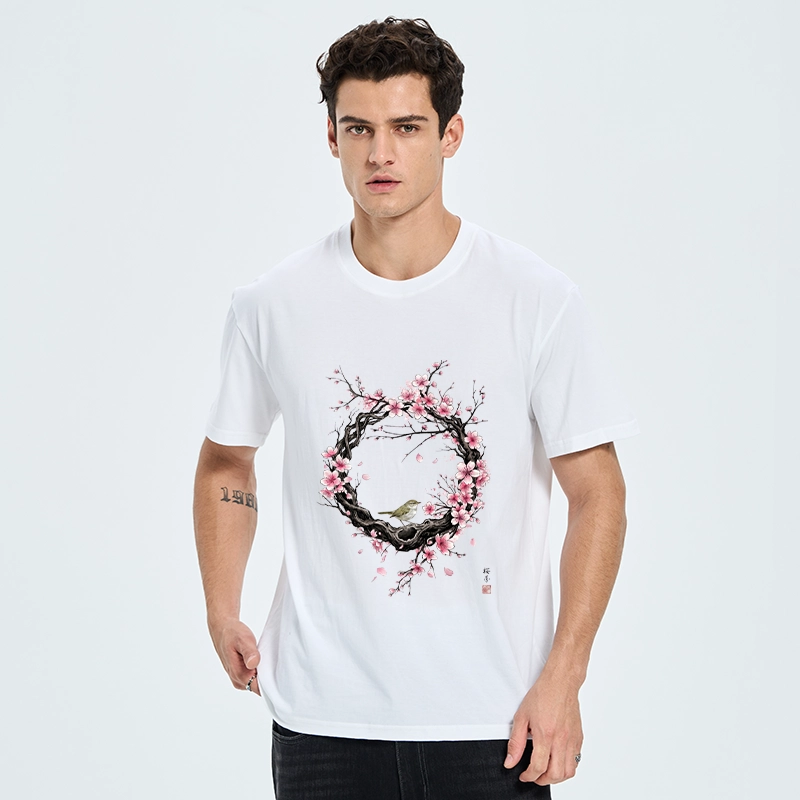 Tokyo-Tiger Sakura Wreath And Little Bird Classic T-Shirt
