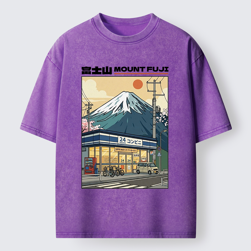 Tokyo-Tiger Japanese Street Fuji Mountain Art Washed T-Shirt