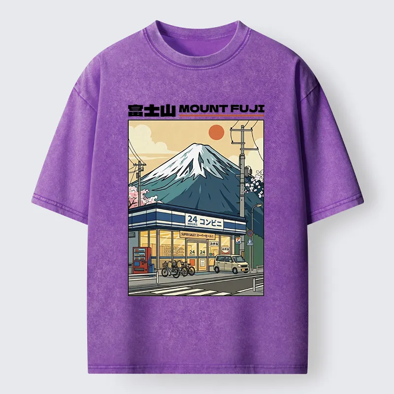 Tokyo-Tiger Japanese Street Fuji Mountain Art Washed T-Shirt