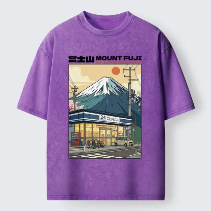 Tokyo-Tiger Japanese Street Fuji Mountain Art Washed T-Shirt
