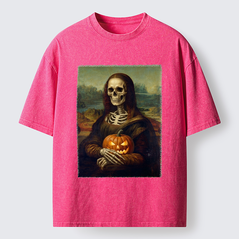 Tokyo-Tiger Skeleton Mona Lisa Meme Washed T-Shirt