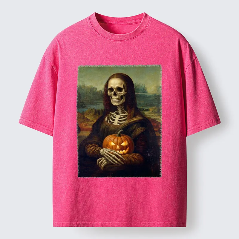 Tokyo-Tiger Skeleton Mona Lisa Meme Washed T-Shirt