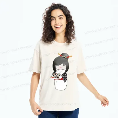 Tokyo-Tiger Kokeshi Makes Sushi Washed T-Shirt