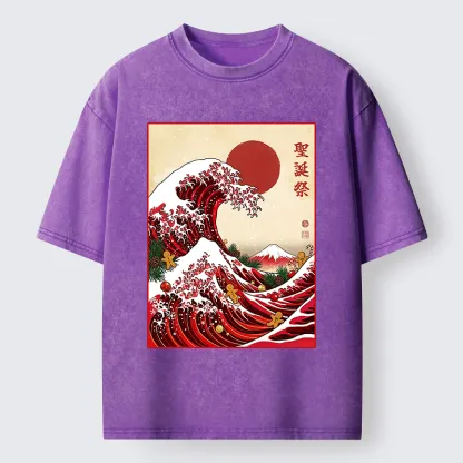 Tokyo-Tiger Gingerbread Surf Christmas Wave Washed T-Shirt