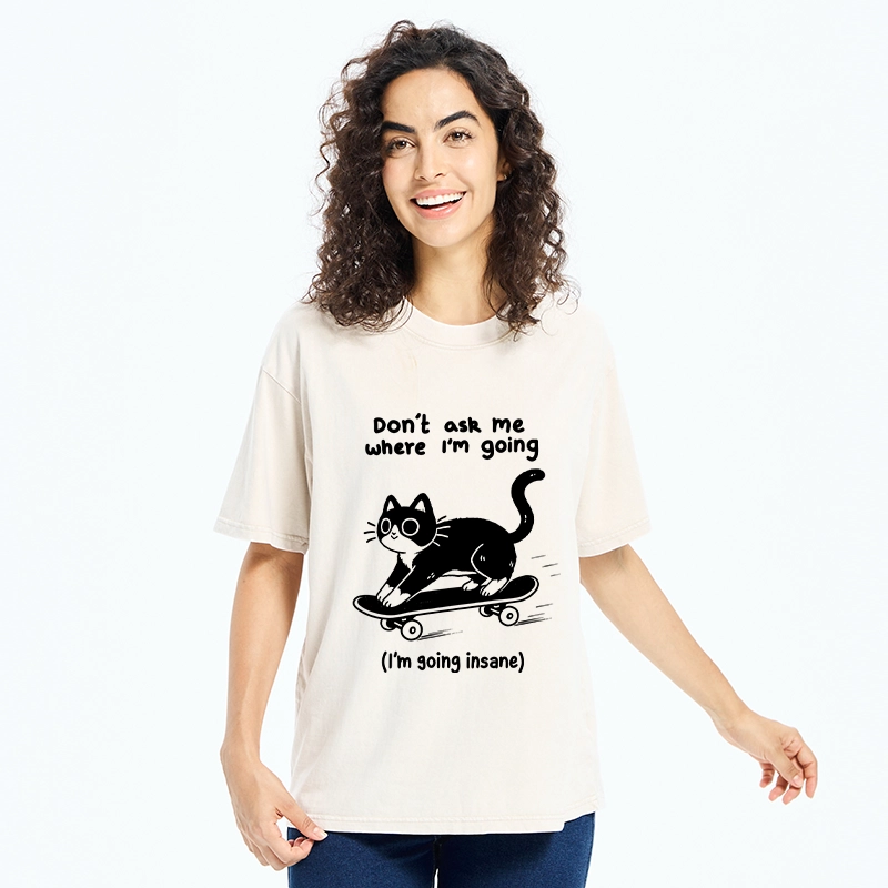 Tokyo-Tiger Black Cat Skating Away From Sanity Washed T-Shirt