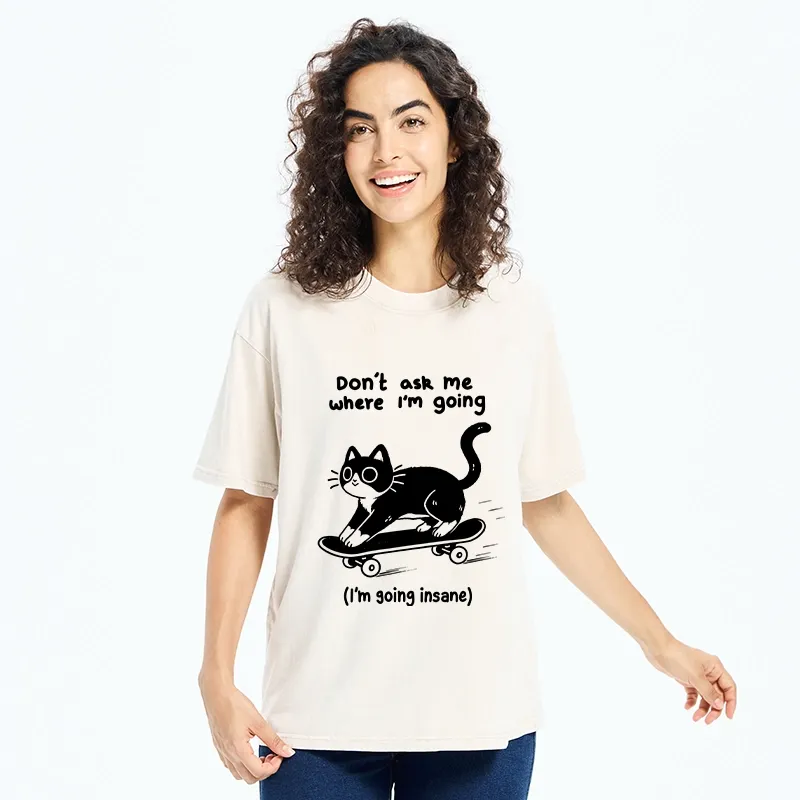 Tokyo-Tiger Black Cat Skating Away From Sanity Washed T-Shirt