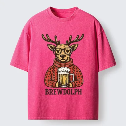 Tokyo-Tiger Christmas Beer Reindeer Meme Washed T-Shirt