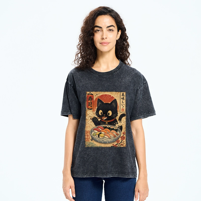 Tokyo‑Tiger Japanese Food Cat Washed T‑Shirt