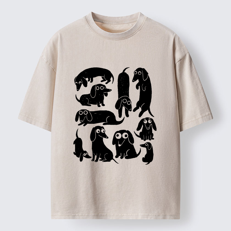 Tokyo-Tiger Cute Dachshund Crew Washed T-Shirt
