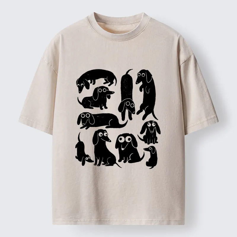 Tokyo‑Tiger Cute Dachshund Crew Washed T‑Shirt Sale
