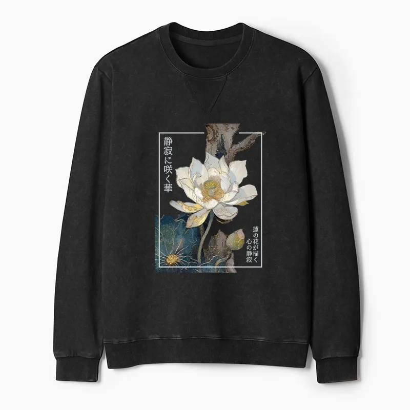 Tokyo-Tiger Blooming Lotus Japan Washed Terry Sweatshirt