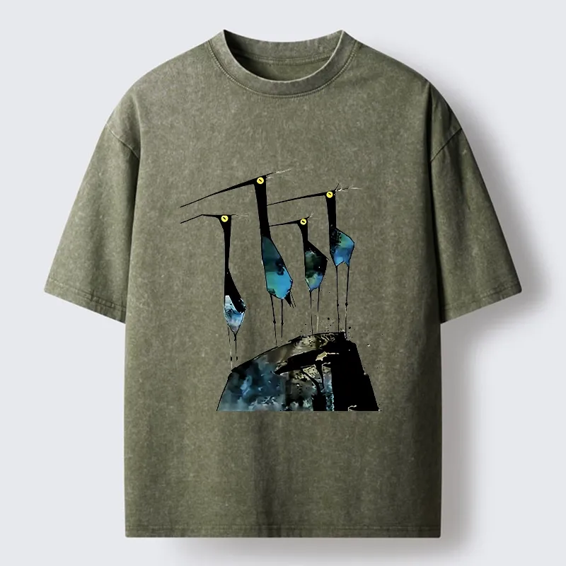 Tokyo‑Tiger Abstract Crane Art Washed T-Shirt