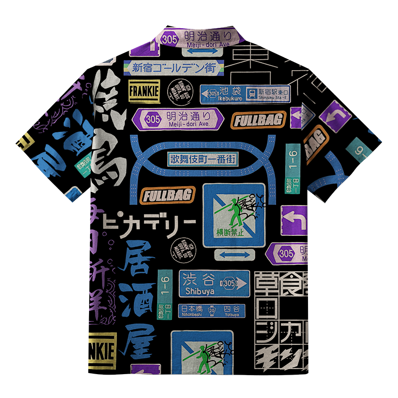 Tokyo-Tiger Urban Japanese Signage Button-up Shirt