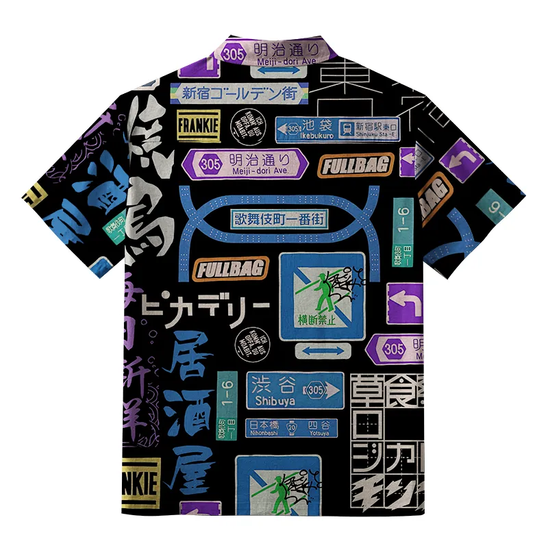 Tokyo-Tiger Urban Japanese Signage Button-up Shirt