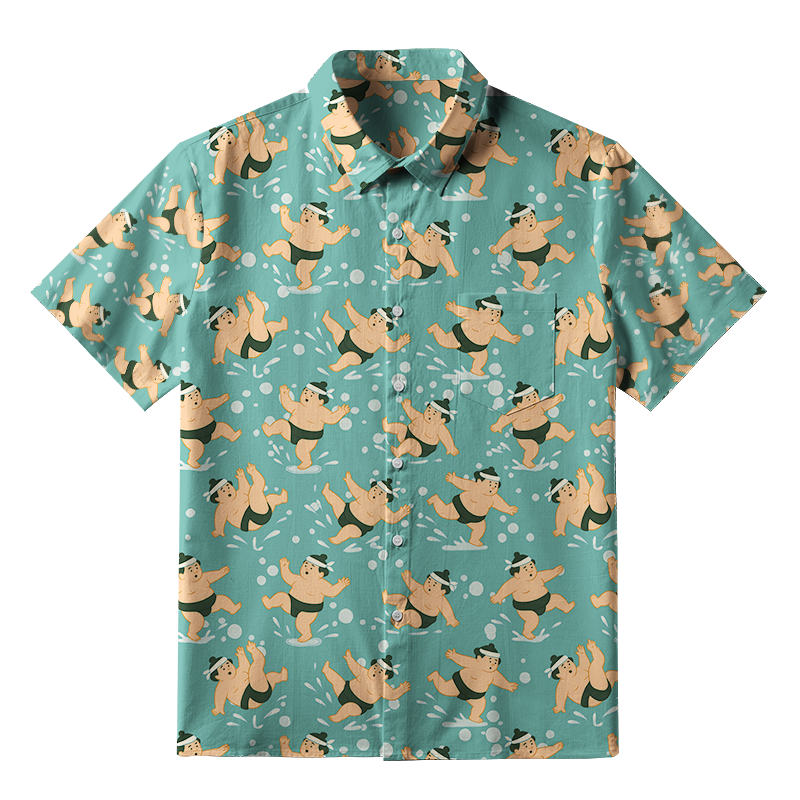 Tokyo-Tiger Funny Slipping Sumo Button-up Shirt
