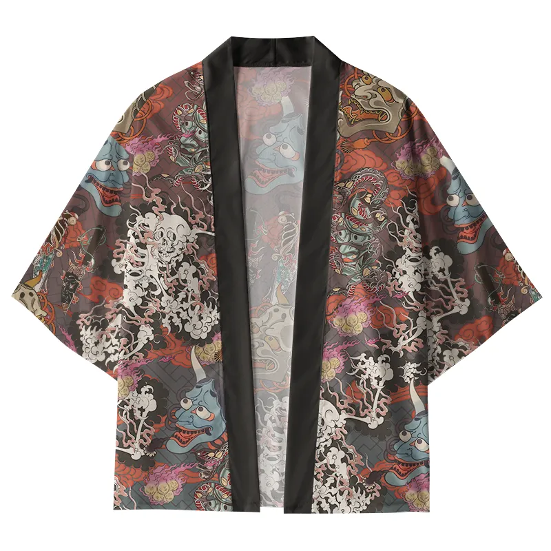 Tokyo-Tiger Japanese Oni Mask Kimono Cardigan