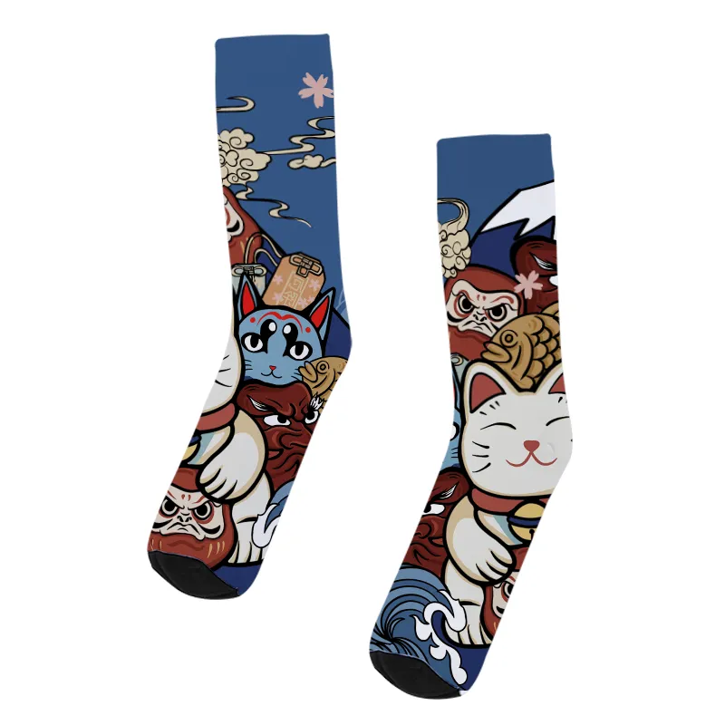 Tokyo-Tiger Traditional Japanese Elements Blue Socks