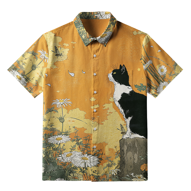 Tokyo-Tiger Cat Surrounded By Daisies Button-up Shirt