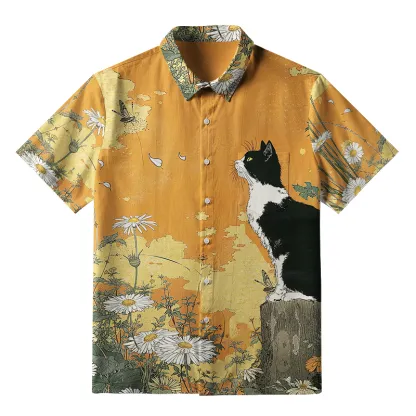 Tokyo-Tiger Cat Surrounded By Daisies Button-up Shirt