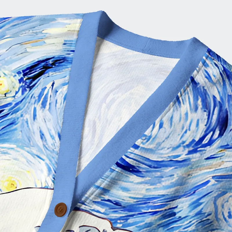 Tokyo-Tiger Waves Under The Starry Night Ugly Cardigan Sweater