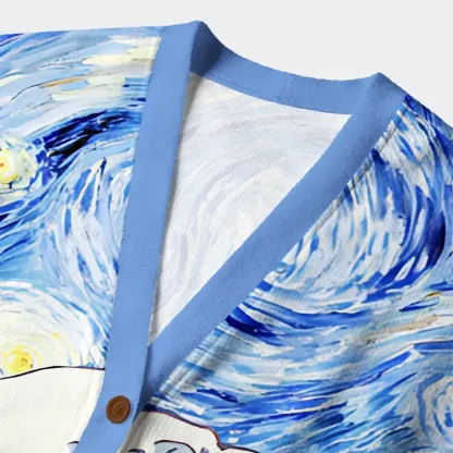 Tokyo-Tiger Waves Under The Starry Night Ugly Cardigan Sweater