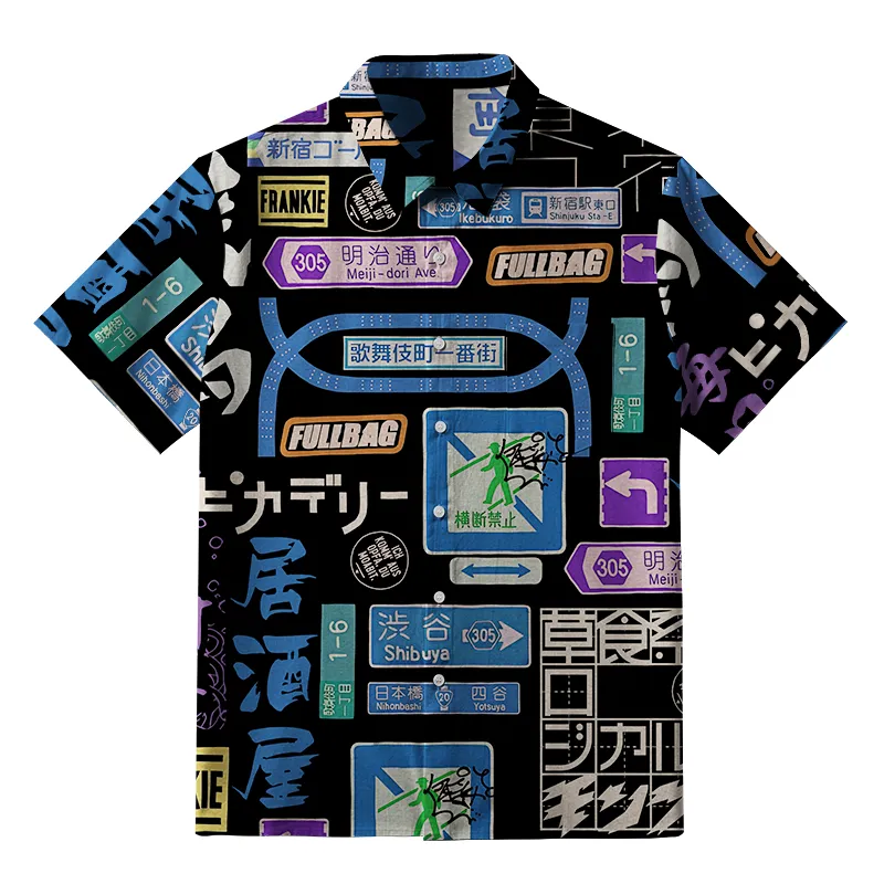 Tokyo-Tiger Urban Japanese Signage Button-up Shirt