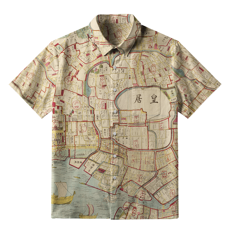 Tokyo-Tiger Vintage Historical Map Button-up Shirt