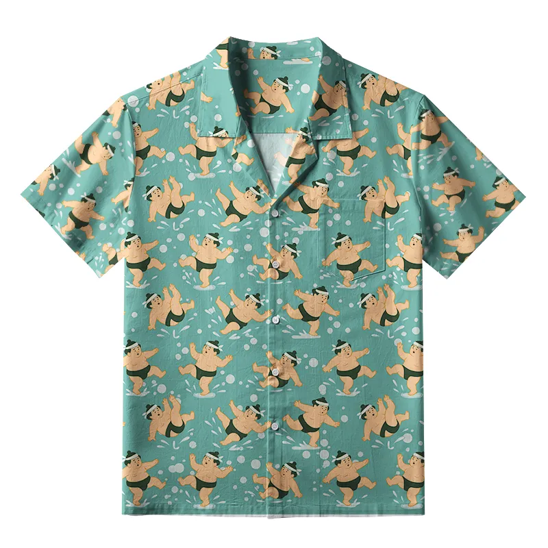 Tokyo-Tiger Funny Slipping Sumo Aloha Hawaiian Shirt