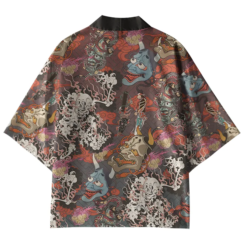 Tokyo-Tiger Japanese Oni Mask Kimono Cardigan