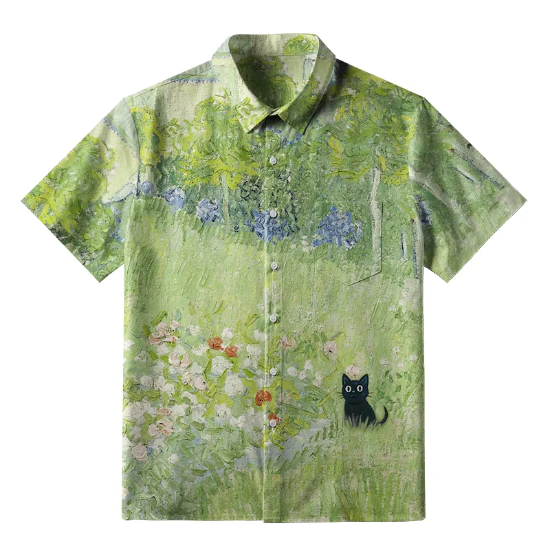 Tokyo-Tiger Black Cat In The Garden Button-up Shirt