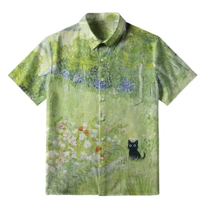 Tokyo-Tiger Black Cat In The Garden Button-up Shirt