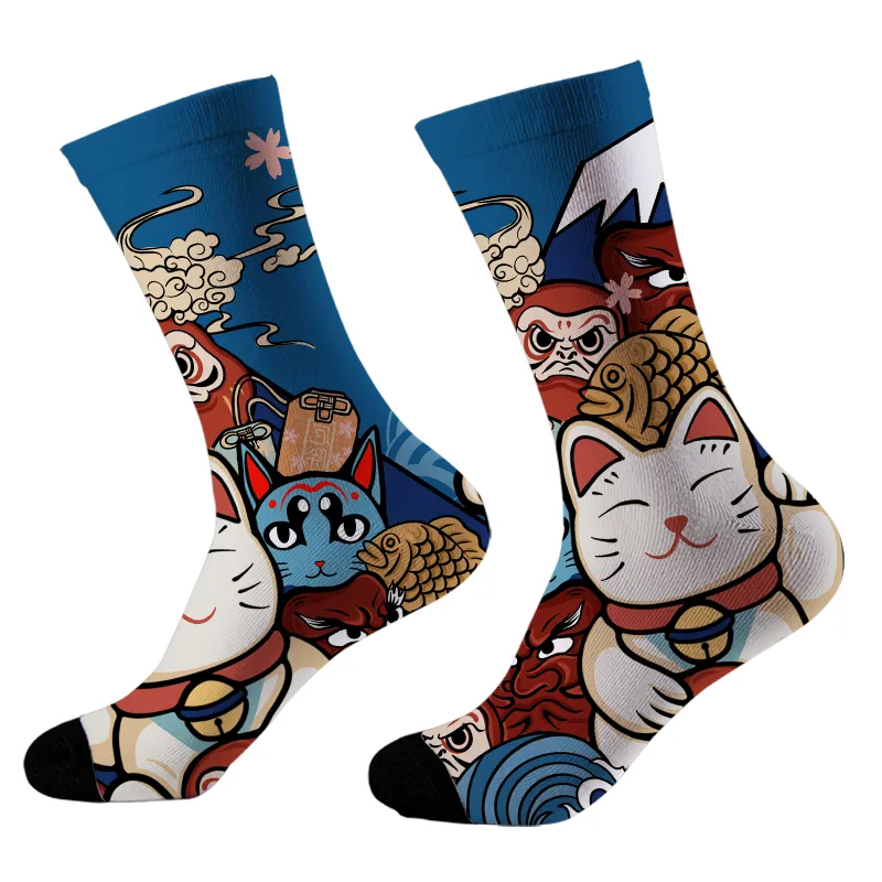 Tokyo-Tiger Traditional Japanese Elements Blue Socks Sale