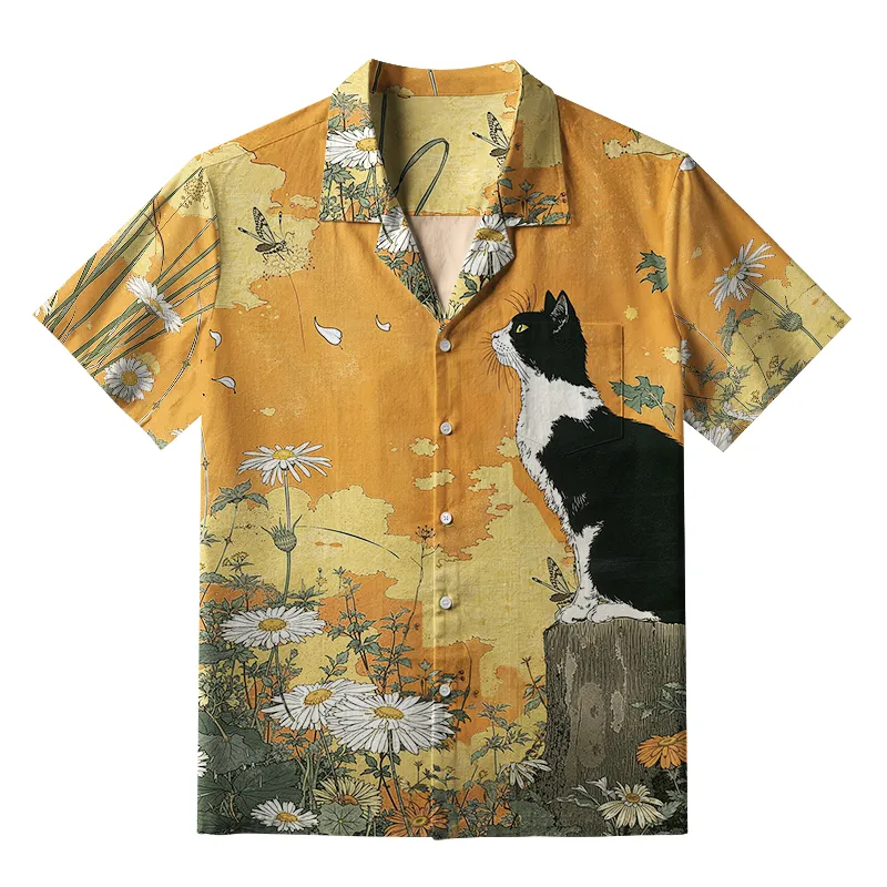 Tokyo-Tiger Cat Surrounded By Daisies Aloha Hawaiian Shirt