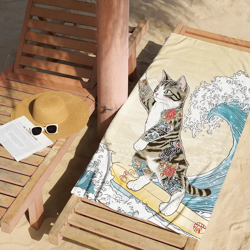 Tokyo-Tiger Cat Surfing Beach Towel