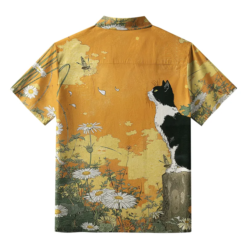 Tokyo-Tiger Cat Surrounded By Daisies Aloha Hawaiian Shirt