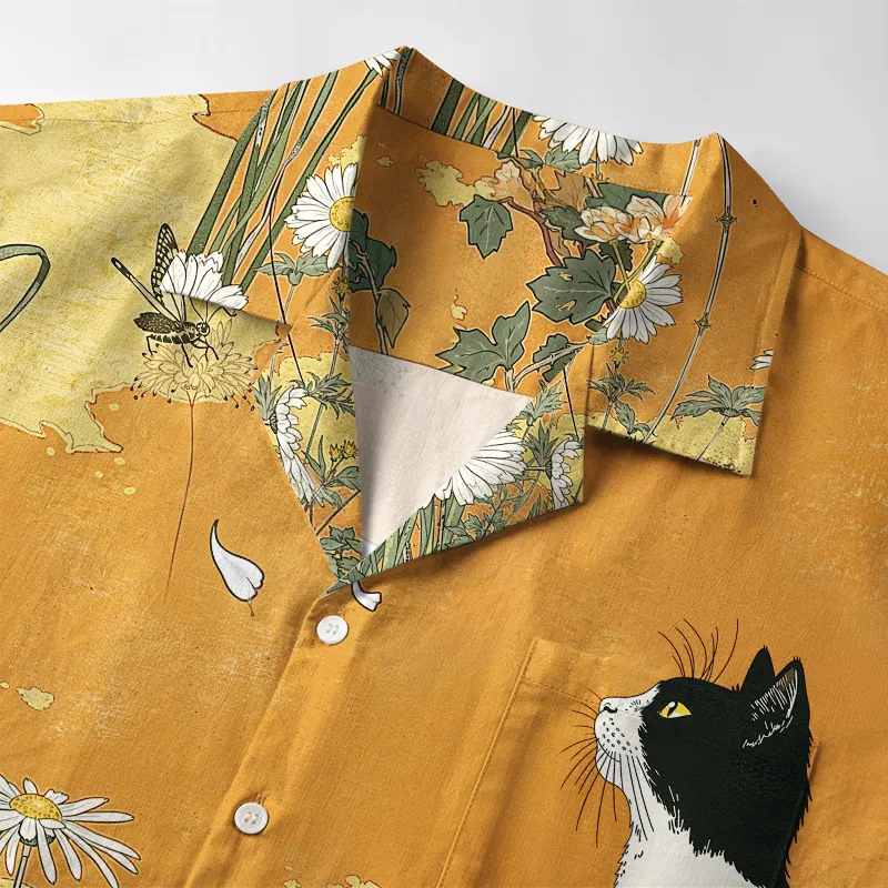 Tokyo-Tiger Cat Surrounded By Daisies Aloha Hawaiian Shirt