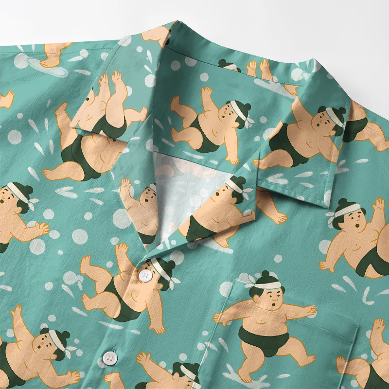 Tokyo-Tiger Funny Slipping Sumo Aloha Hawaiian Shirt