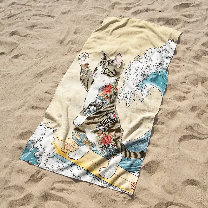 Tokyo-Tiger Cat Surfing Beach Towel