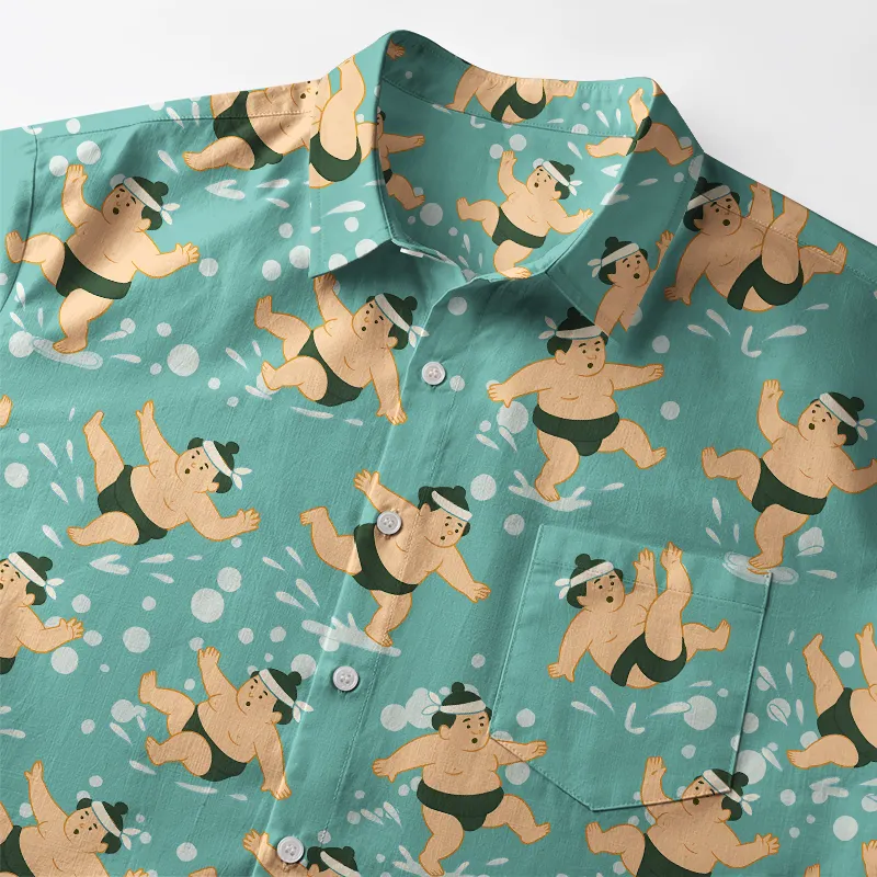 Tokyo-Tiger Funny Slipping Sumo Button-up Shirt