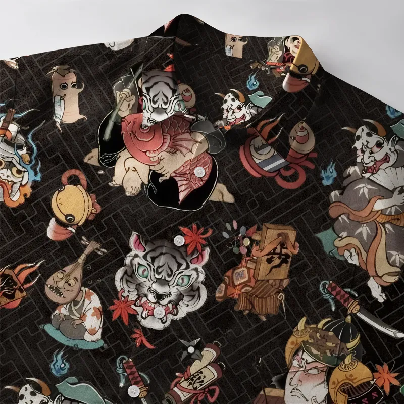 Tokyo-Tiger Classic Japanese Elements Black Button-up Shirt