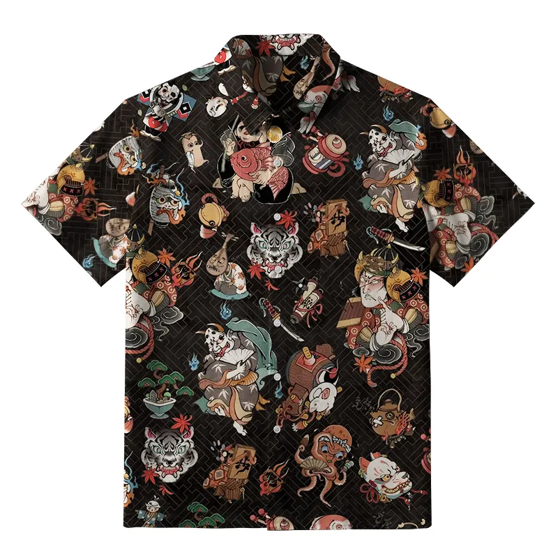 Tokyo-Tiger Classic Japanese Elements Black Button-up Shirt