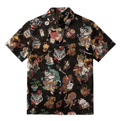 Tokyo-Tiger Classic Japanese Elements Black Button-up Shirt