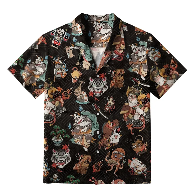 Tokyo-Tiger Classic Japanese Elements Black Aloha Hawaiian Shirt