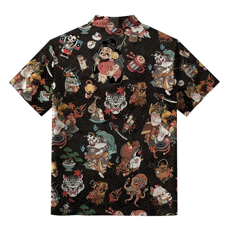 Tokyo-Tiger Classic Japanese Elements Black Button-up Shirt