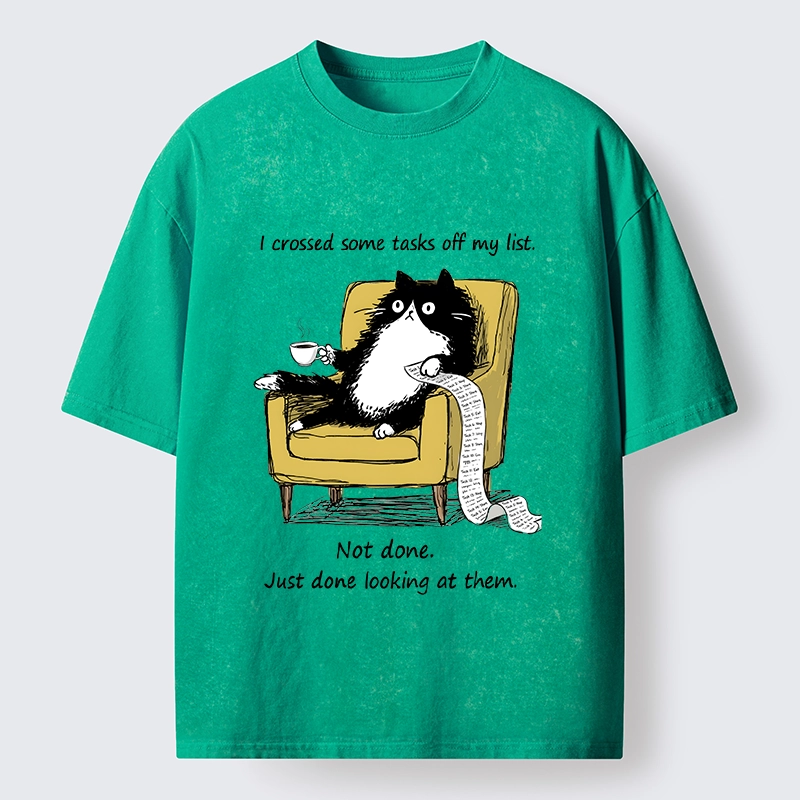 Tokyo-Tiger Lazy Cat Task List Meme Washed T-Shirt