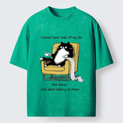 Tokyo-Tiger Lazy Cat Task List Meme Washed T-Shirt